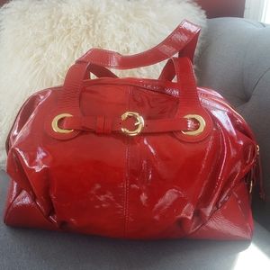 Francesco Biasia Red Patent Leather Bowler Tote